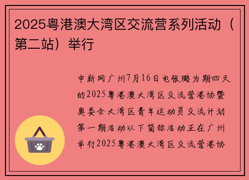 2025粤港澳大湾区交流营系列活动（第二站）举行
